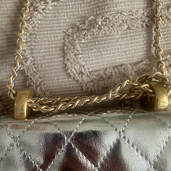 Chanel Silver and Gold Quilted Crossbody Bag - Picture 2 of 8